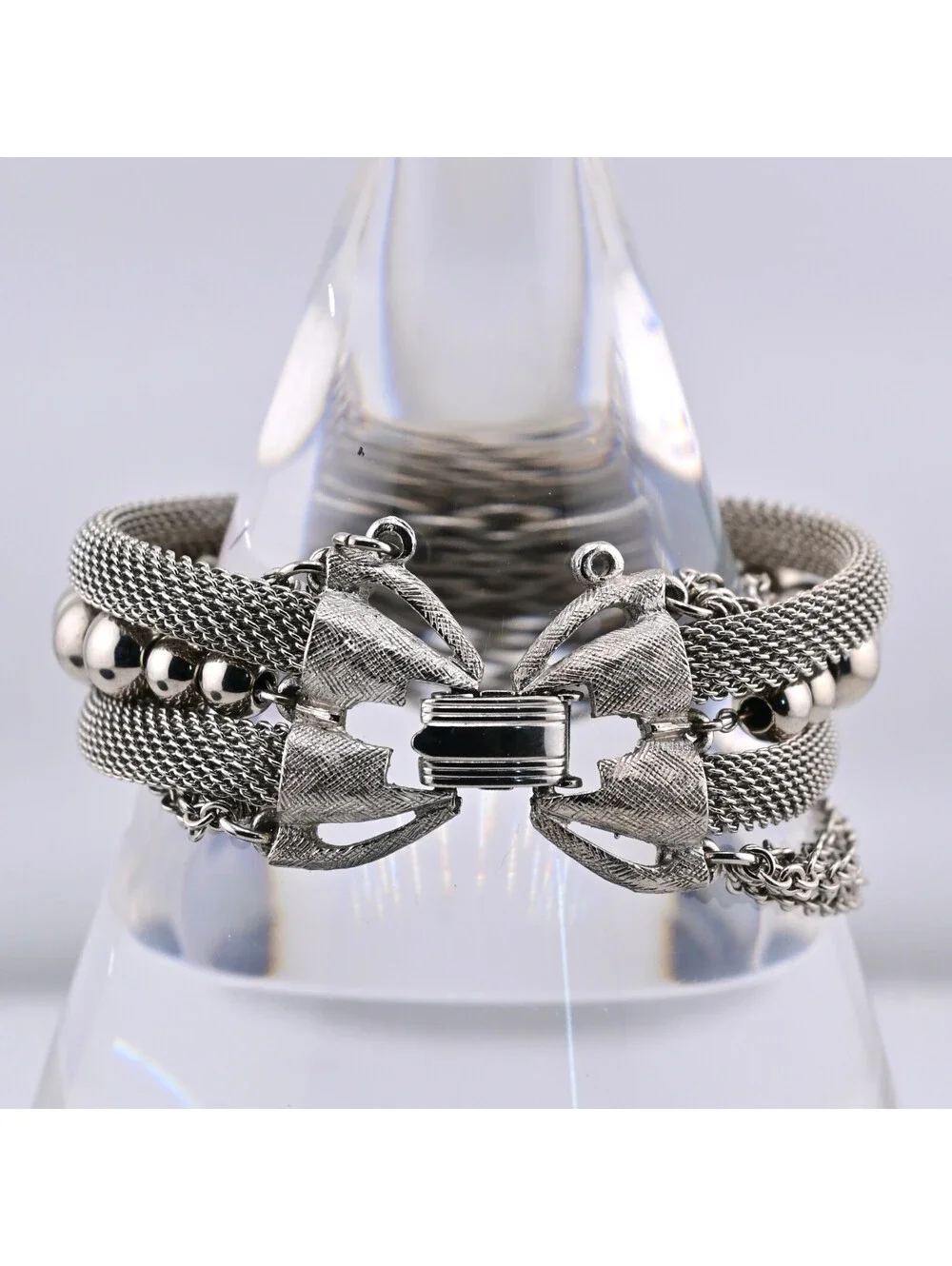 13 Strand Intertwined Mesh Chain Bracelet Silver Tone